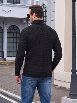 TACVASEN Black Men's 1/4 Zipper Pullover Knitted Textured Sweater