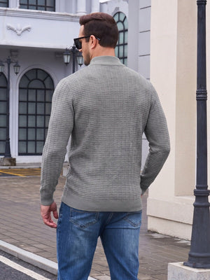 TACVASEN Dark Grey Men's 1/4 Zipper Pullover Knitted Textured Sweater