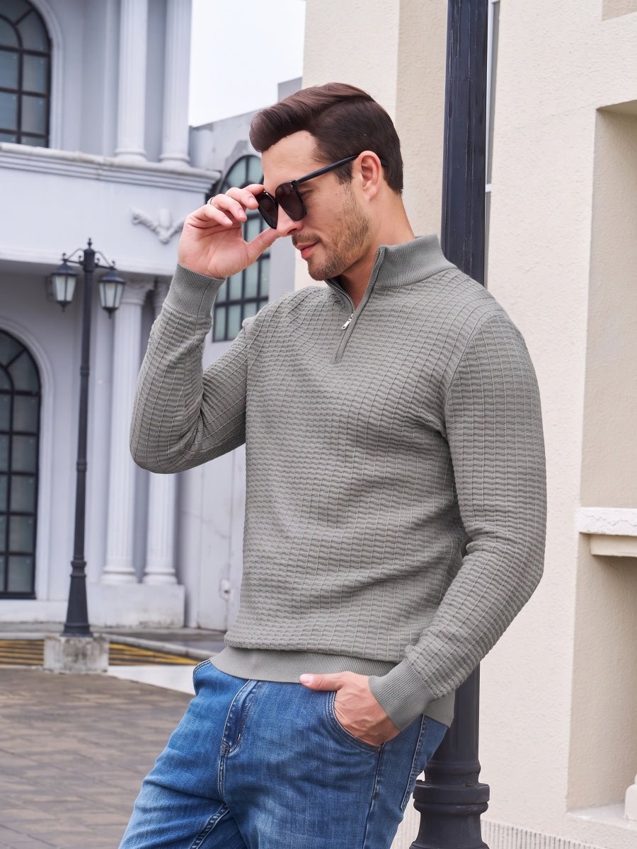 TACVASEN Dark Grey Men's 1/4 Zipper Pullover Knitted Textured Sweater