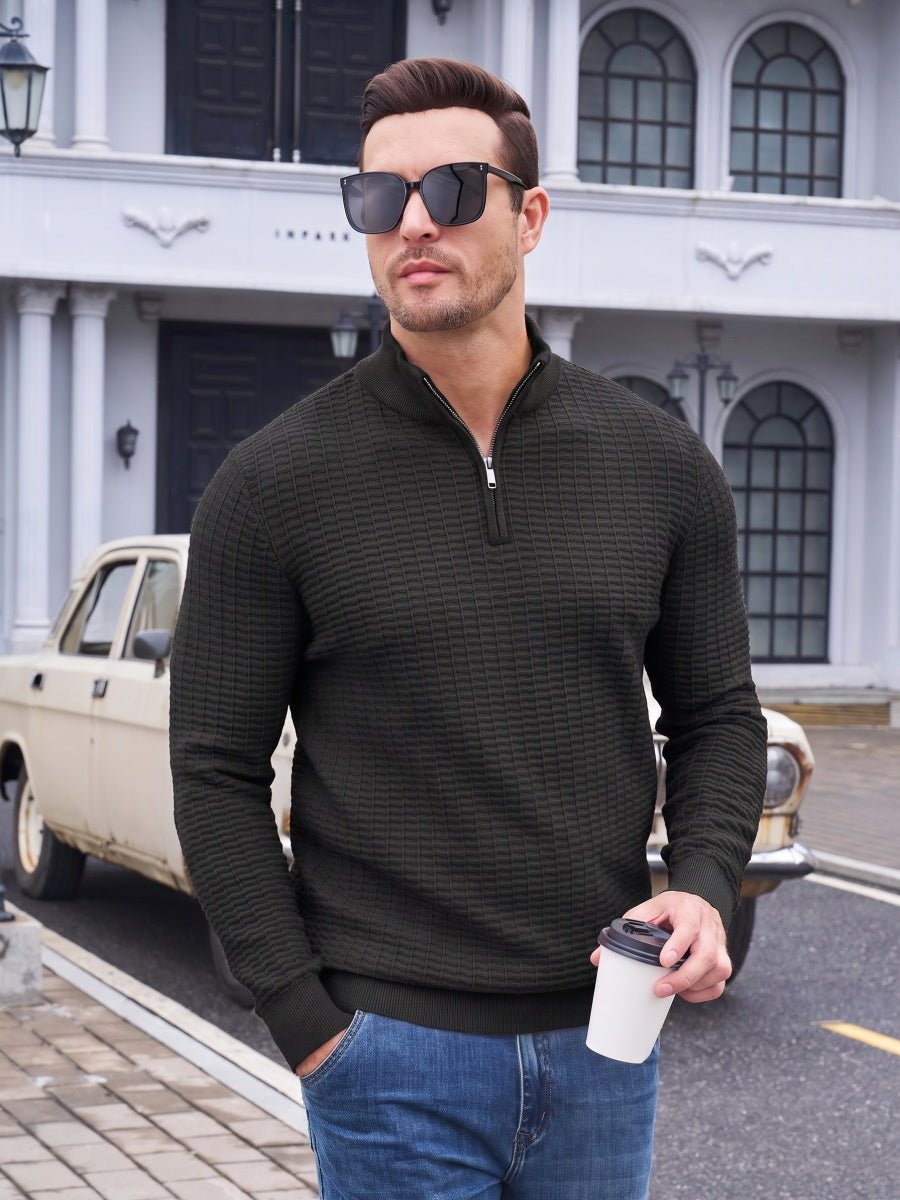 TACVASEN Black Men's 1/4 Zipper Pullover Knitted Textured Sweater