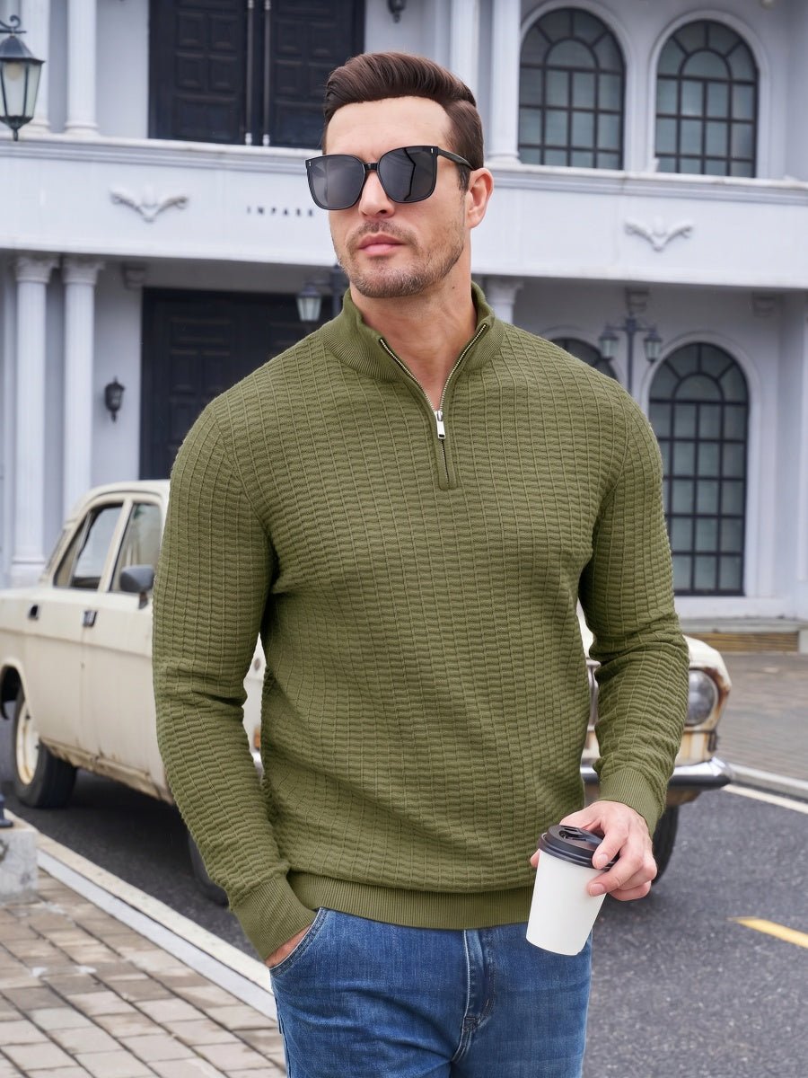 TACVASEN Army Green Men's 1/4 Zipper Pullover Knitted Textured Sweater