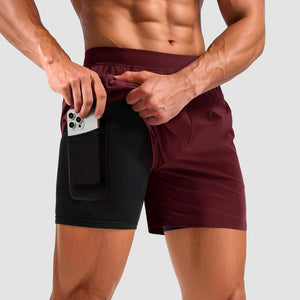 TACVASEN Wine Red Men's 2 in 1 Quick Dry Running Shorts with Pockets