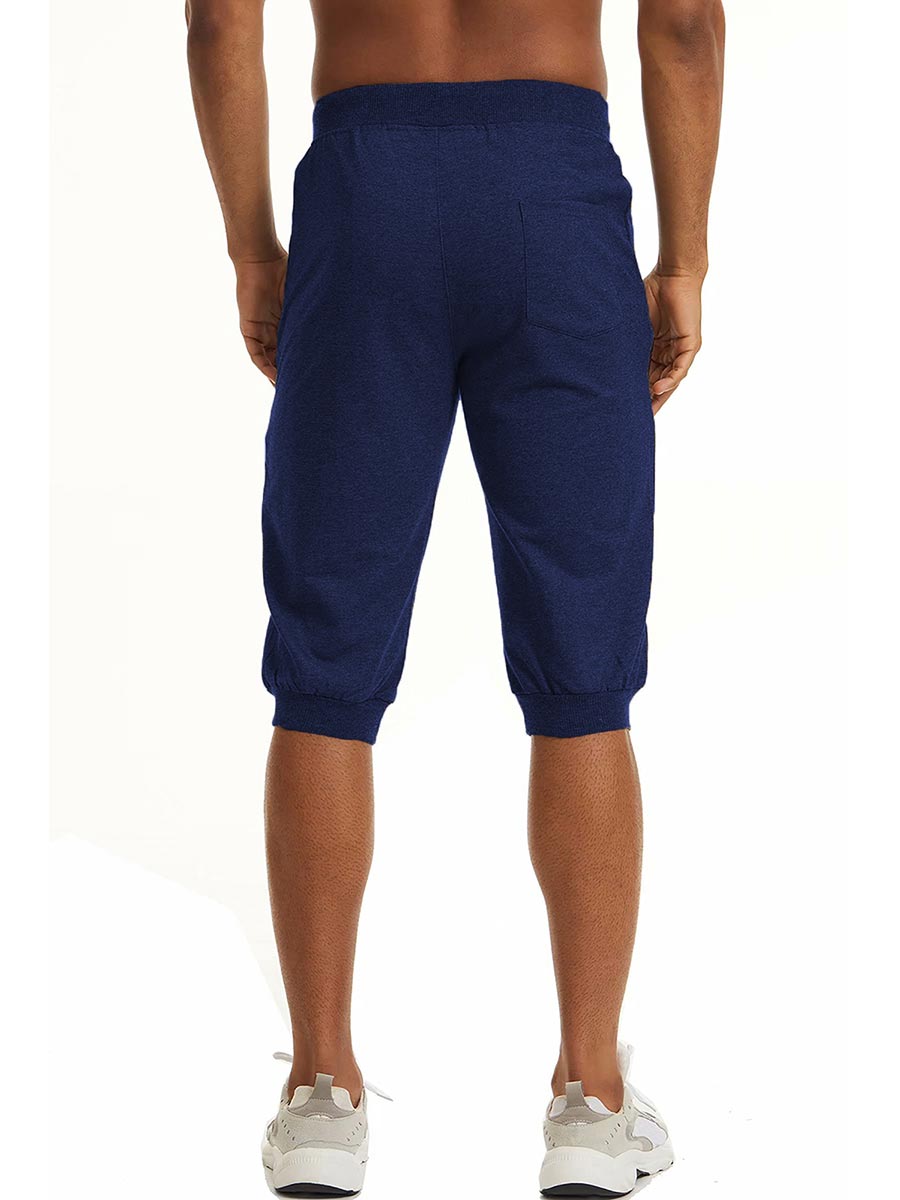 TACVASEN Blue Men's 3/4 Joggers Elastic Cotton Capri Pants