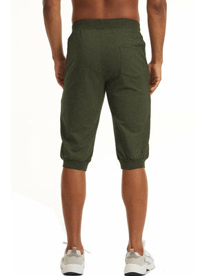 TACVASEN Army Green Men's 3/4 Joggers Elastic Cotton Capri Pants