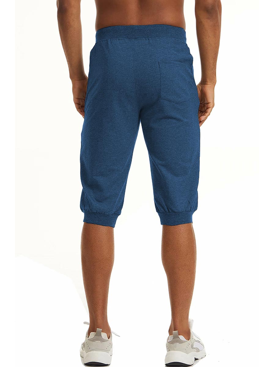 TACVASEN Indigo Blue Men's 3/4 Joggers Elastic Cotton Capri Pants