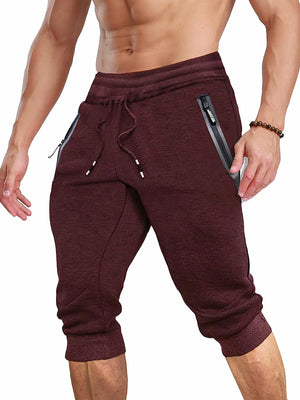TACVASEN Wine Red Men's 3/4 Joggers Elastic Cotton Capri Pants