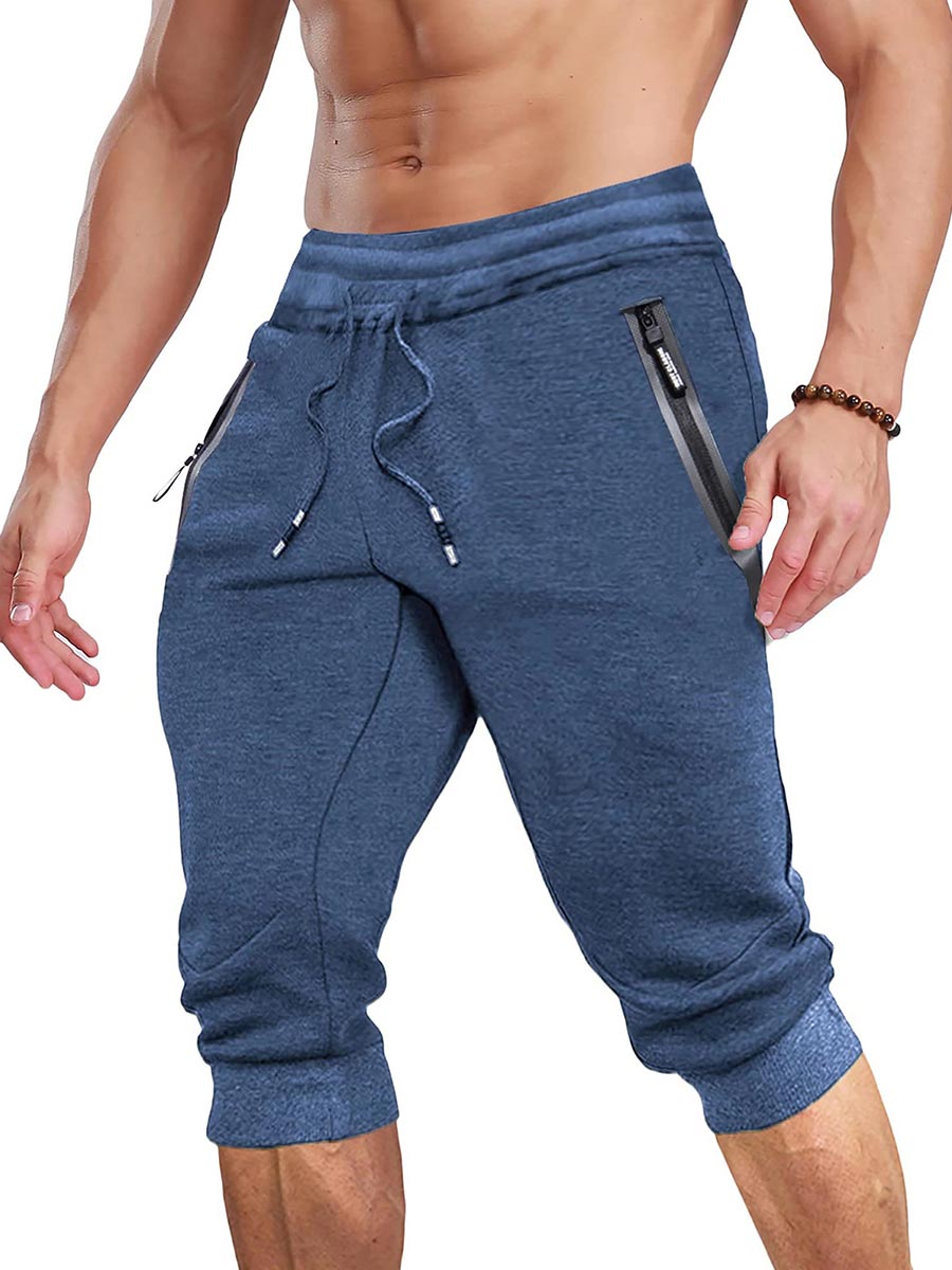 TACVASEN Royal Blue Men's 3/4 Joggers Elastic Cotton Capri Pants