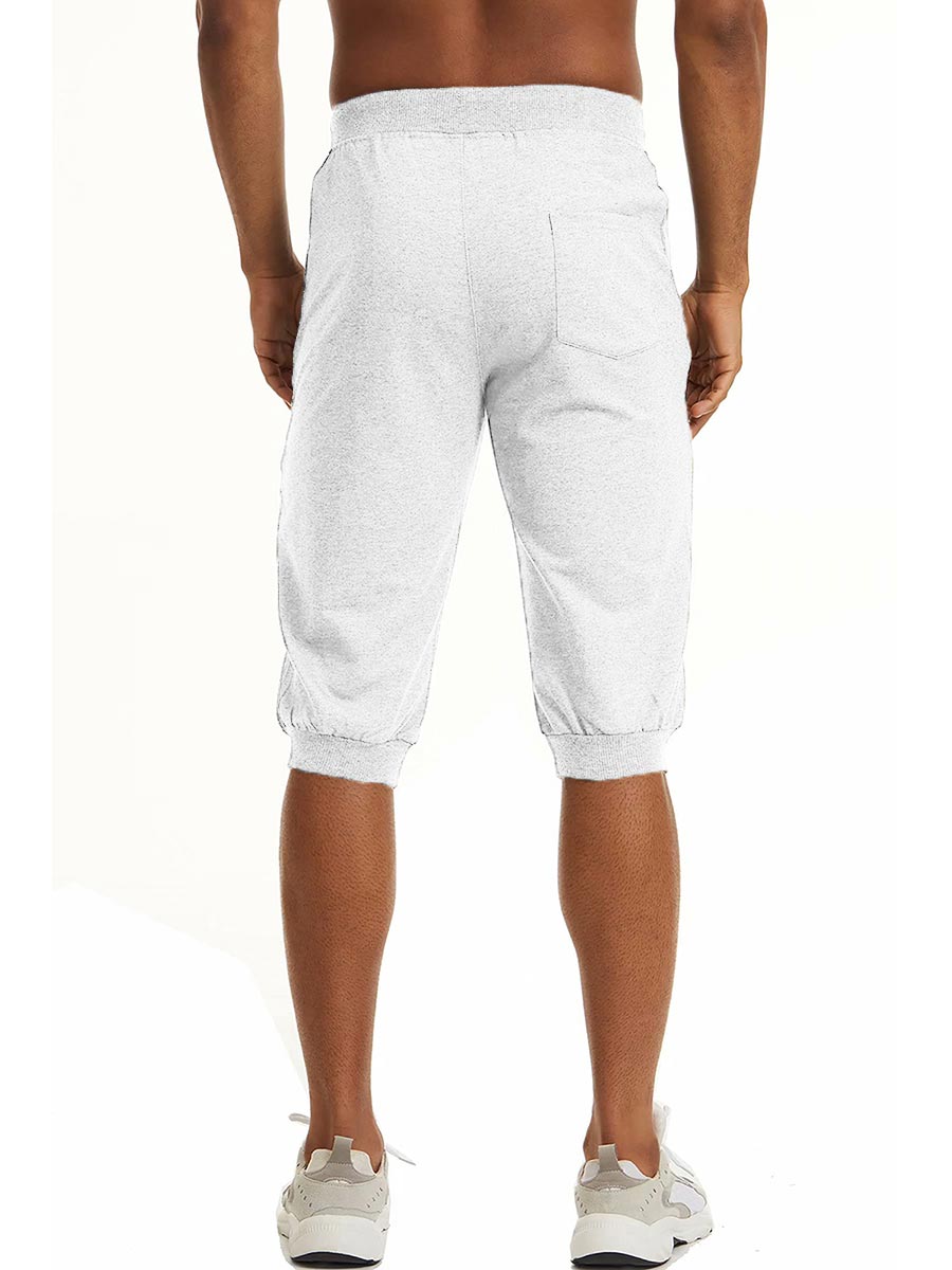 TACVASEN White Men's 3/4 Joggers Elastic Cotton Capri Pants