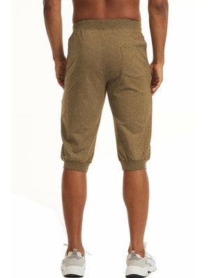 TACVASEN Khaki Men's 3/4 Joggers Elastic Cotton Capri Pants