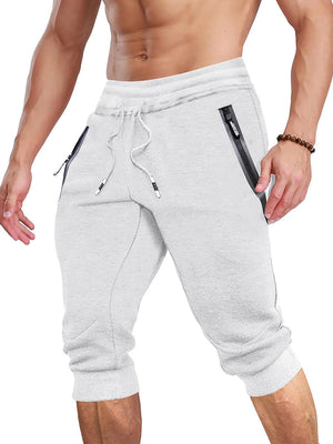 TACVASEN White Men's 3/4 Joggers Elastic Cotton Capri Pants