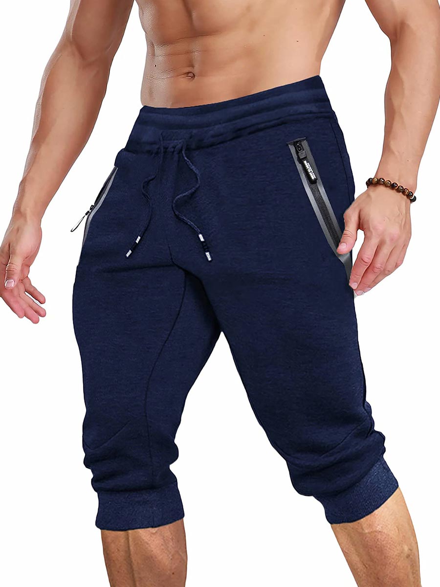 TACVASEN Blue Men's 3/4 Joggers Elastic Cotton Capri Pants