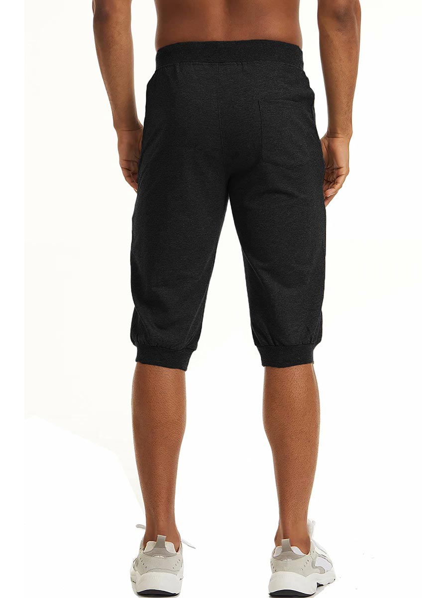 TACVASEN Black Men's 3/4 Joggers Elastic Cotton Capri Pants
