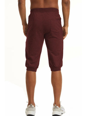 TACVASEN Wine Red Men's 3/4 Joggers Elastic Cotton Capri Pants
