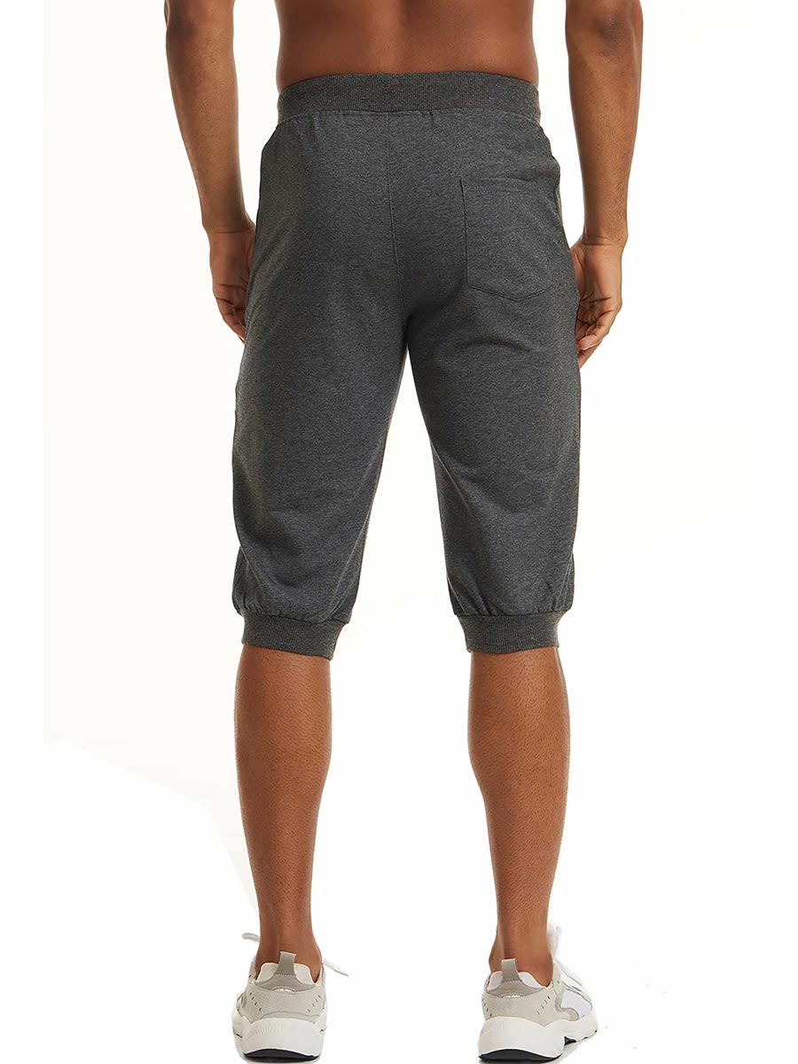 TACVASEN Dark Grey Men's 3/4 Joggers Elastic Cotton Capri Pants