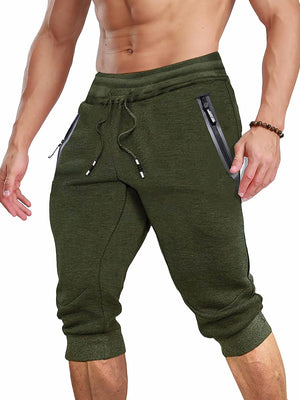 TACVASEN Army Green Men's 3/4 Joggers Elastic Cotton Capri Pants