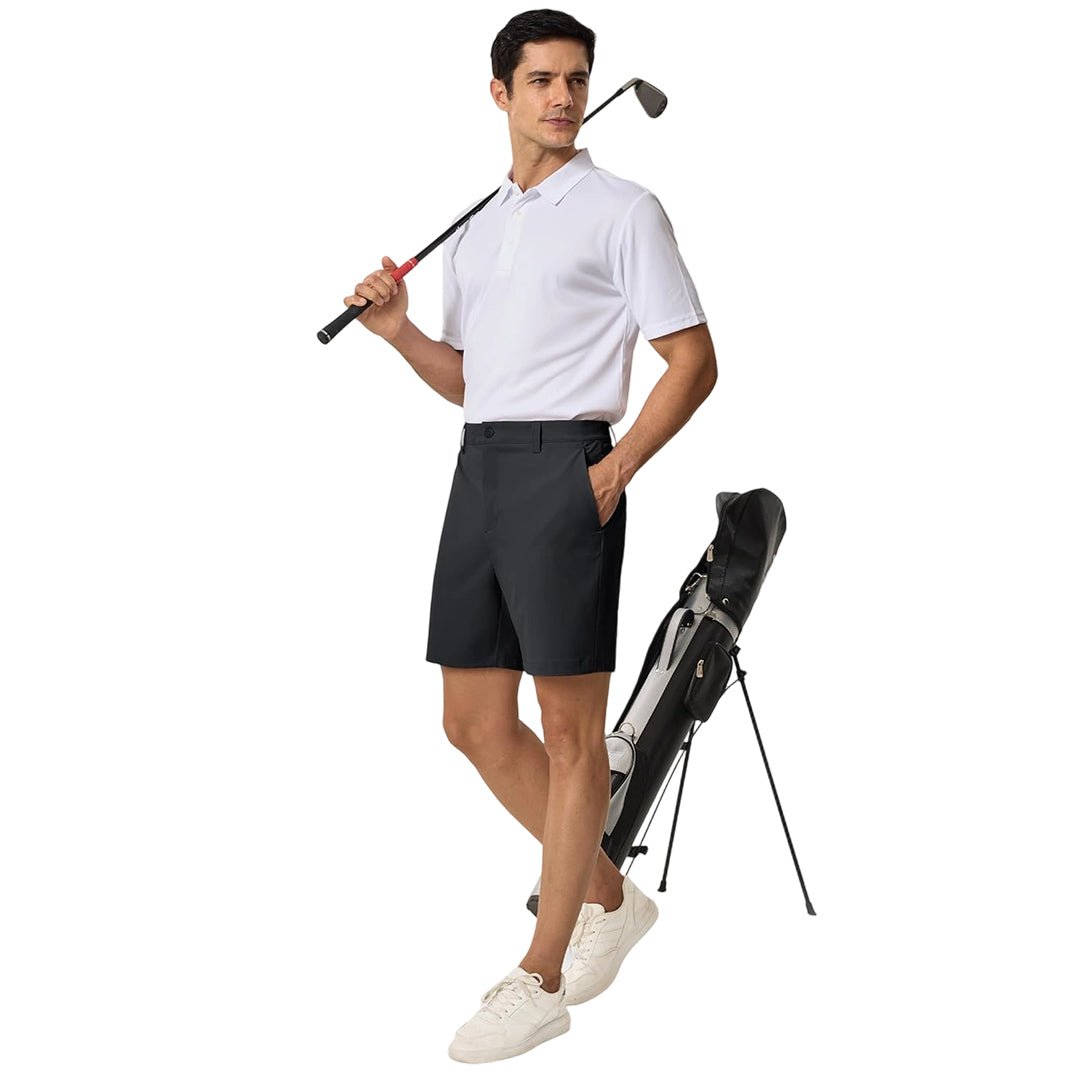 TACVASEN Black Men's 7 Inch Quick Dry Golf Shorts with 6 Pockets