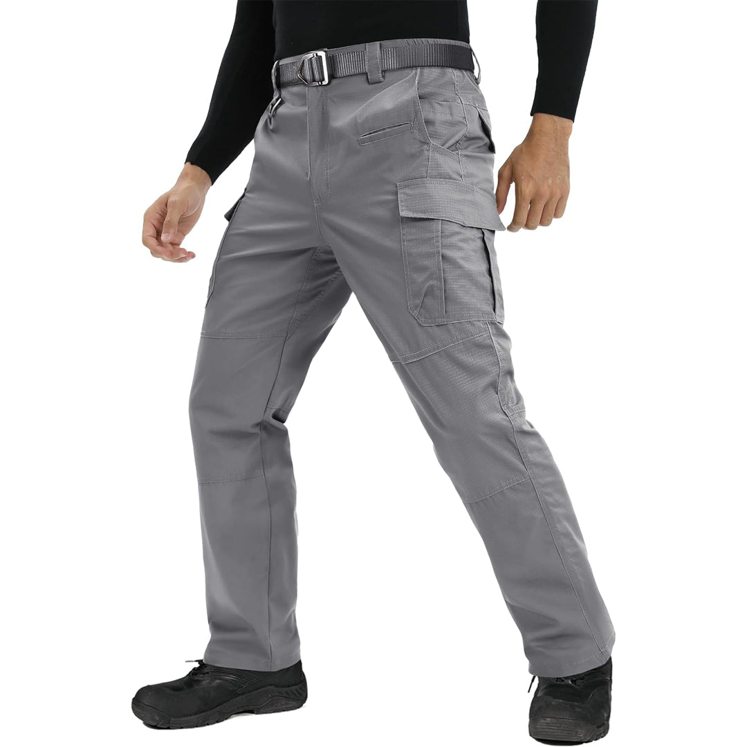 TACVASEN Light Grey Men's 9 Pockets Ripstop Water Repellent Tactical Pants