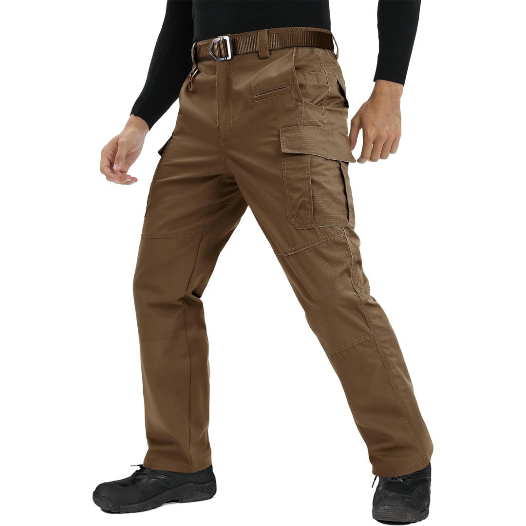 TACVASEN Brown Men's 9 Pockets Ripstop Water Repellent Tactical Pants