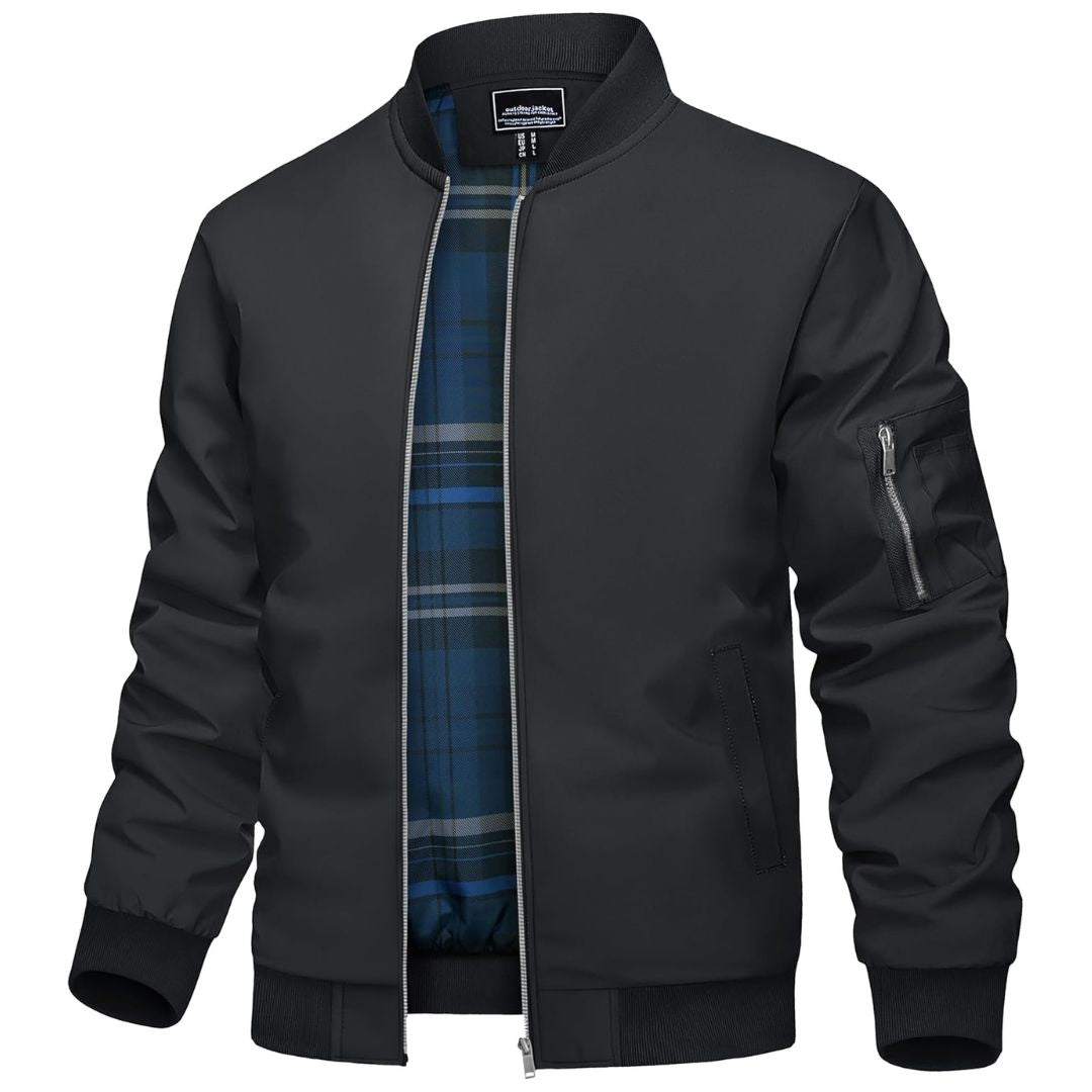 TACVASEN Dark Gray Men's Bomber Jacket Lightweight Windbreaker Plaid Lined