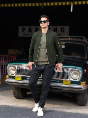 TACVASEN Army Green Men's Bomber Jacket Lightweight Windbreaker Plaid Lined