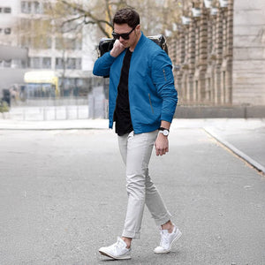 TACVASEN Blue Green Vintage Bomber Flight Jacket Zip - Pocket