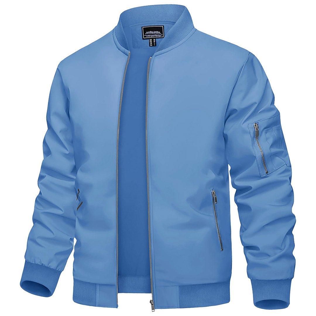 TACVASEN Light Blue Vintage Bomber Flight Jacket Zip - Pocket