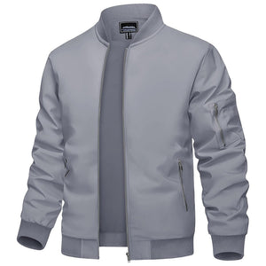 TACVASEN Light Grey Vintage Bomber Flight Jacket Zip - Pocket