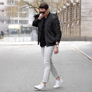 TACVASEN Black Vintage Bomber Flight Jacket Zip - Pocket