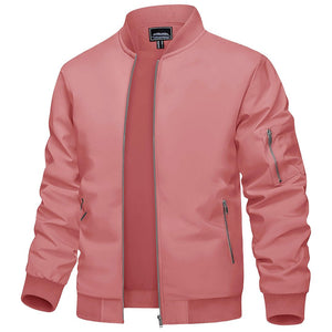 TACVASEN Grey Pink Vintage Bomber Flight Jacket Zip - Pocket