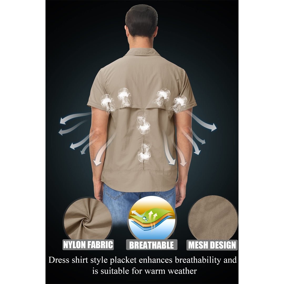 TACVASEN Khaki Men's Breathable Quick - Dry Convertible Outdoor Shirt