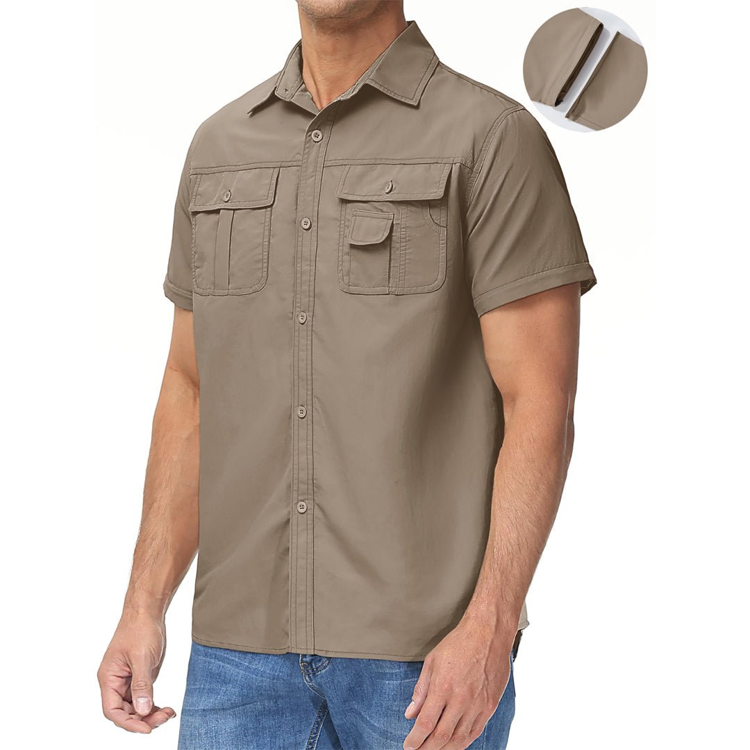 TACVASEN Khaki Men's Breathable Quick - Dry Convertible Outdoor Shirt