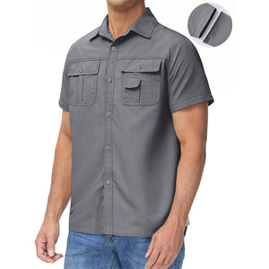 TACVASEN Khaki Men's Breathable Quick - Dry Convertible Outdoor Shirt