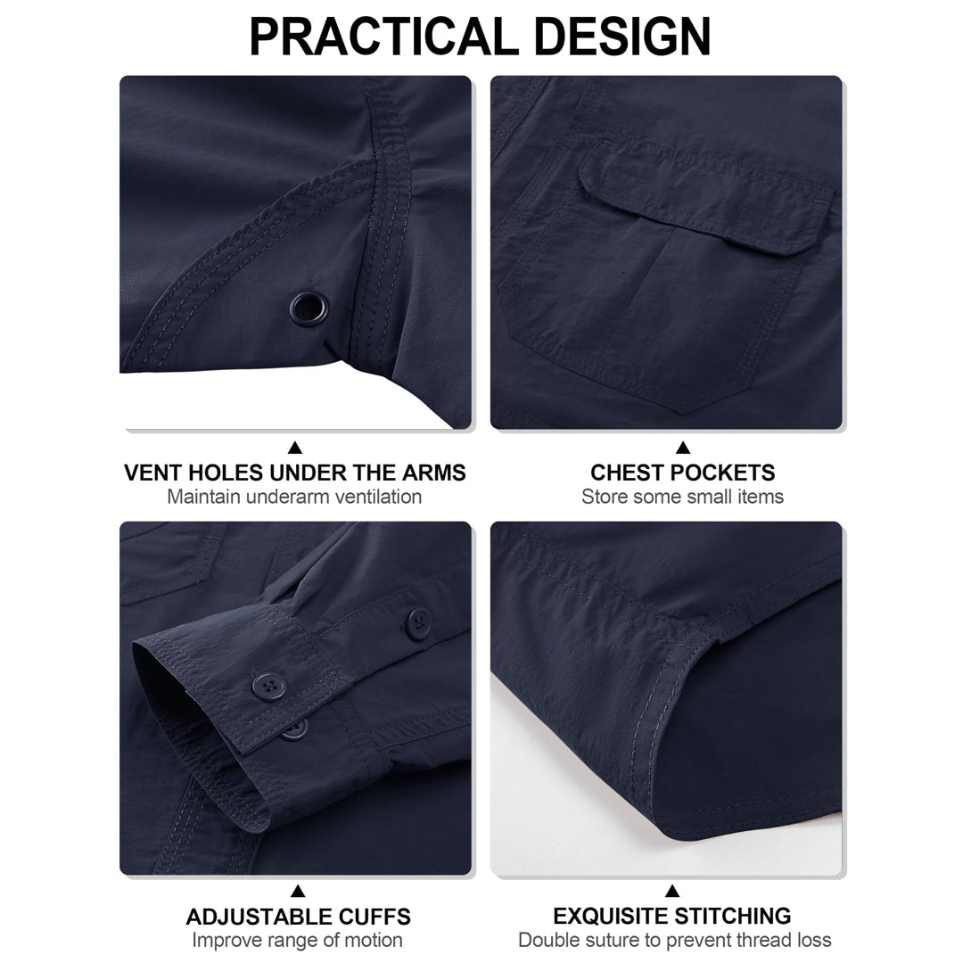 TACVASEN Black Men's Breathable Quick Dry Long Sleeve Shirts