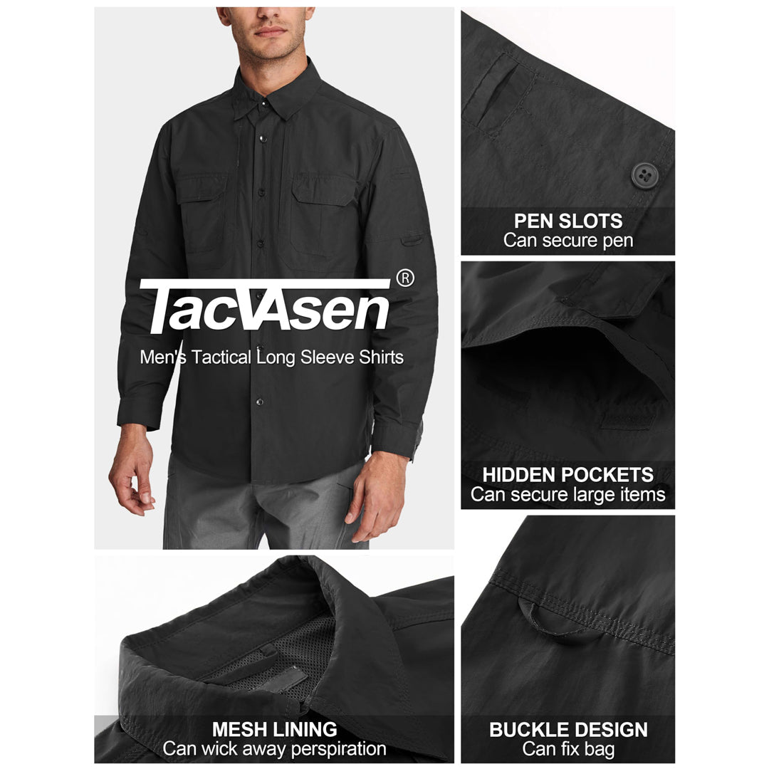 TACVASEN Black Men's Breathable Quick Dry Long Sleeve Shirts