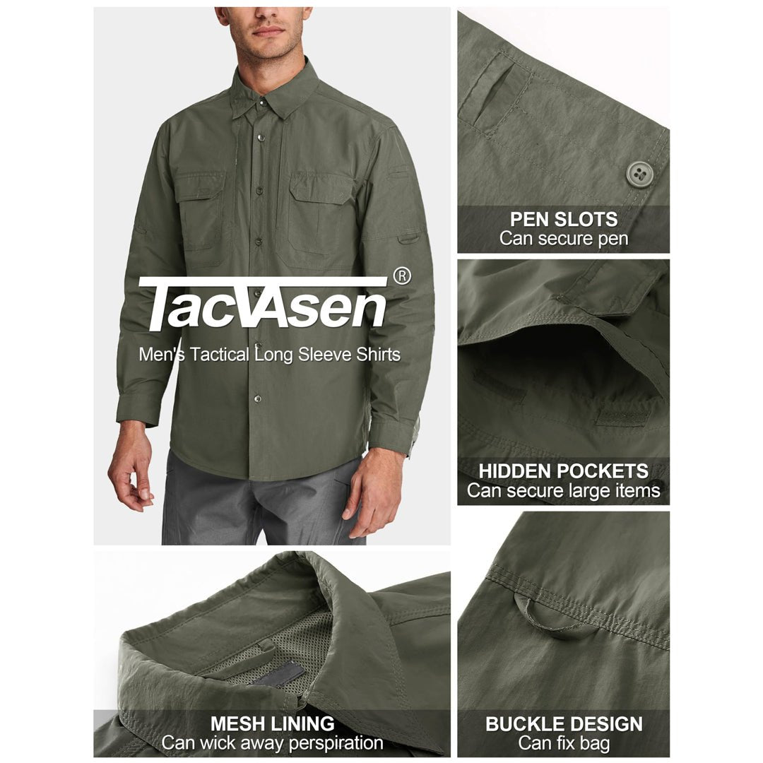 TACVASEN Black Men's Breathable Quick Dry Long Sleeve Shirts