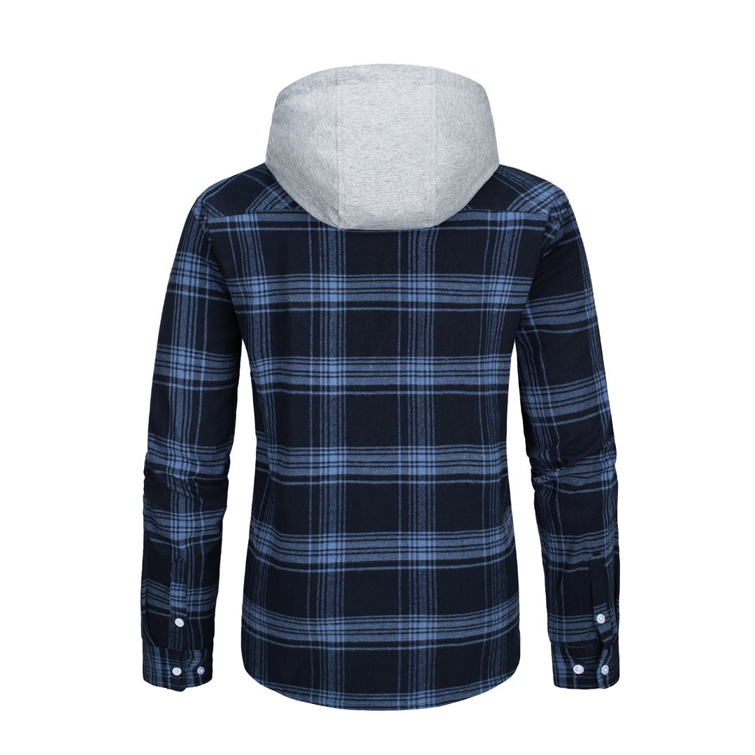 TACVASEN Blue White Men's Buffalo Plaid Hooded Casual Shirt Jacket
