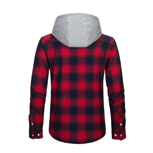 TACVASEN Blue White Men's Buffalo Plaid Hooded Casual Shirt Jacket