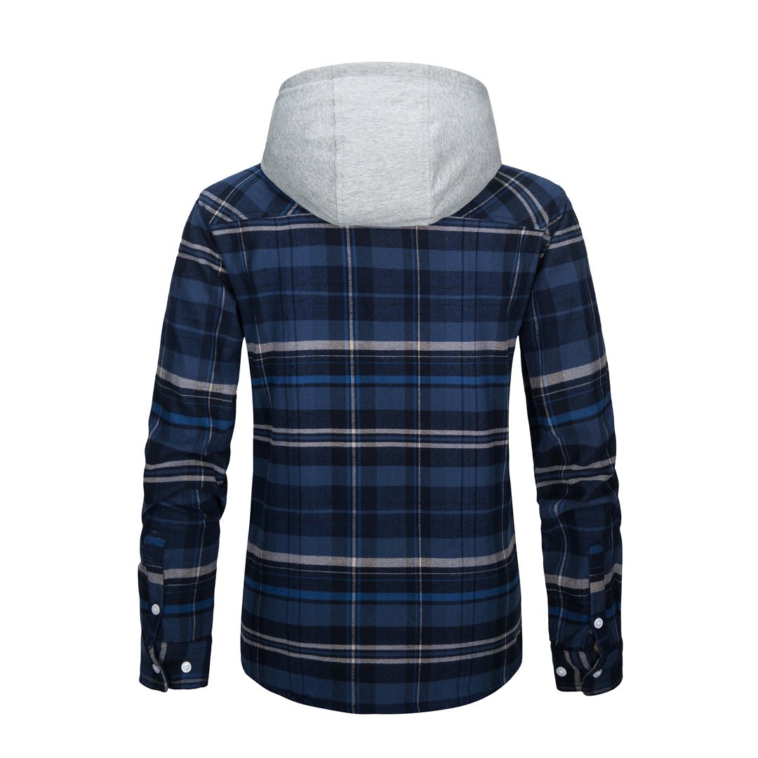 TACVASEN Blue White Men's Buffalo Plaid Hooded Casual Shirt Jacket