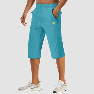 TACVASEN Lake Blue Men's Capri Shorts Quick Dry Below Knee for Hiking