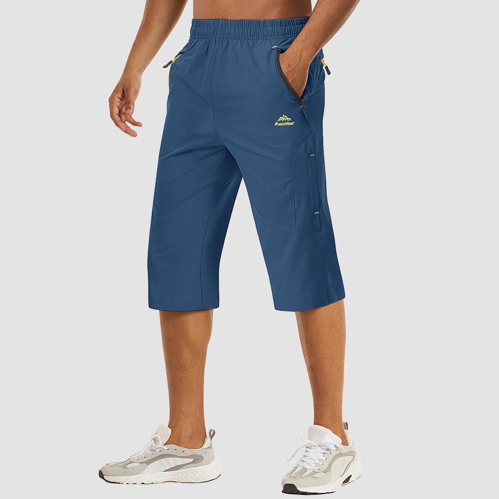 TACVASEN Blue Grey Men's Capri Shorts Quick Dry Below Knee for Hiking