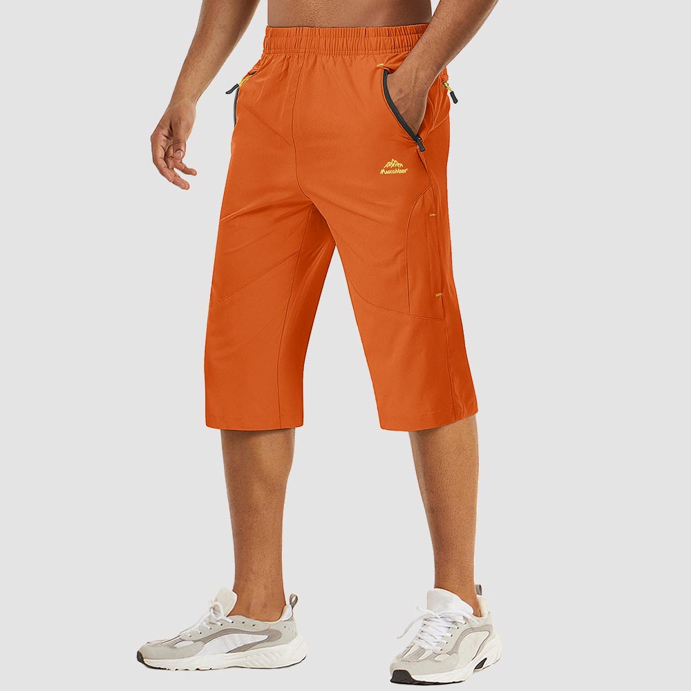 TACVASEN Orange Men's Capri Shorts Quick Dry Below Knee for Hiking