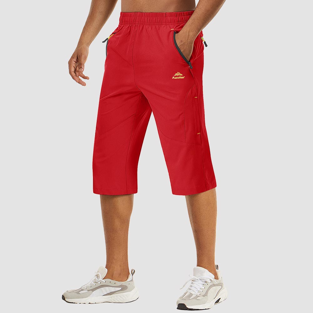 TACVASEN Tomato Red Men's Capri Shorts Quick Dry Below Knee for Hiking