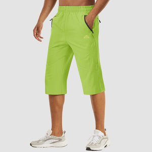 TACVASEN Yellow Green Men's Capri Shorts Quick Dry Below Knee for Hiking