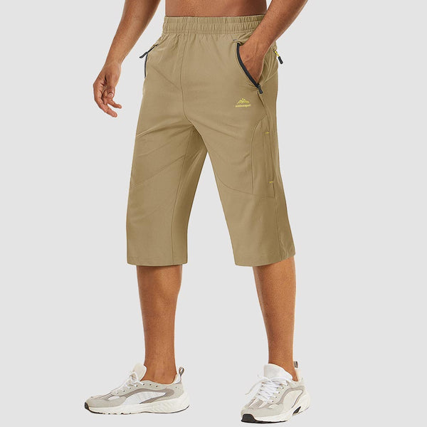 TACVASEN Khaki Men's Capri Shorts Quick Dry Below Knee for Hiking