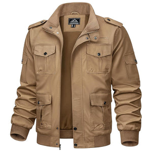 TACVASEN Khaki Men's Cargo Jackets Military Jackets with Multi Pockets