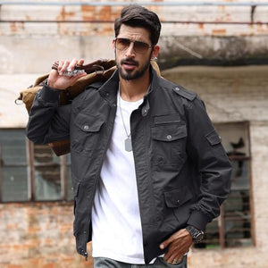 TACVASEN Dark Grey Men's Cargo Jackets Military Jackets with Multi Pockets