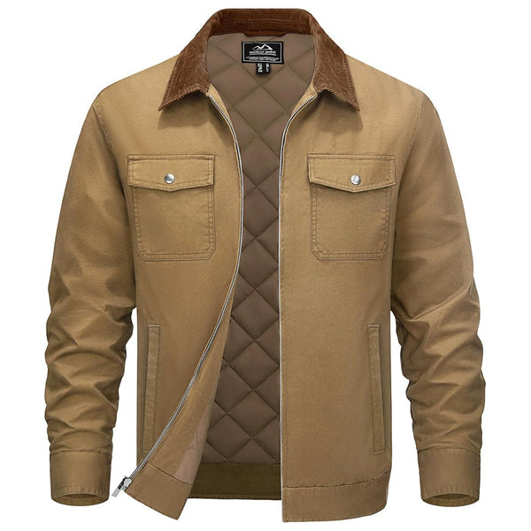 Men's Casual Corduroy Collar 5 Pockets Cotton Cargo Jackets - LT24M1262