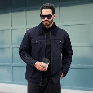 TACVASEN Navy Men's Casual Corduroy Collar 5 Pockets Cotton Cargo Jackets