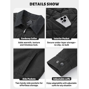 Men's Casual Corduroy Collar 5 Pockets Cotton Cargo Jackets - LT24M1262