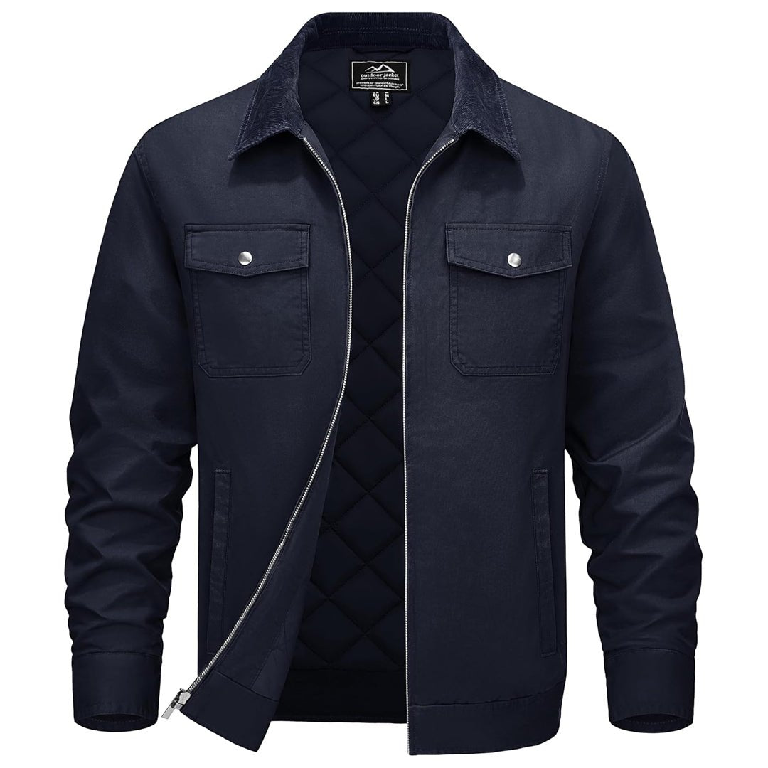 TACVASEN Navy Men's Casual Corduroy Collar 5 Pockets Cotton Cargo Jackets